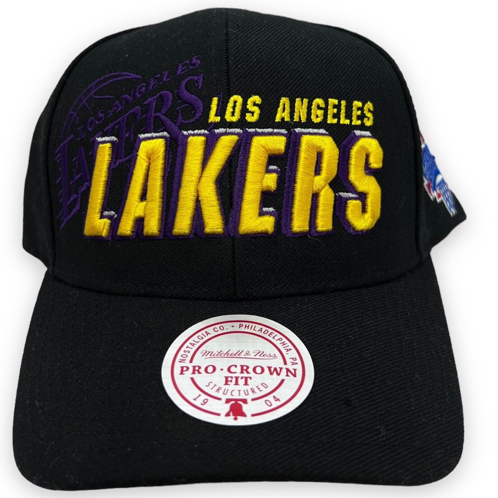 LA Lakers Hat Men's Snapback Black Yellow HWC Pro Cap Mitchell Ness NBA Draft